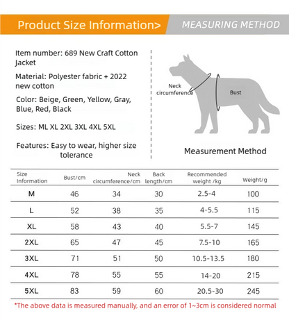 Autumn and winter warm and cold-proof dog coat